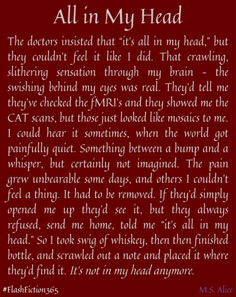 Flash Fiction Stories, All In My Head, Cat Scan, Canvas Learning, Flash Fiction, In My Head, Writing Skills, Short Stories, A Year