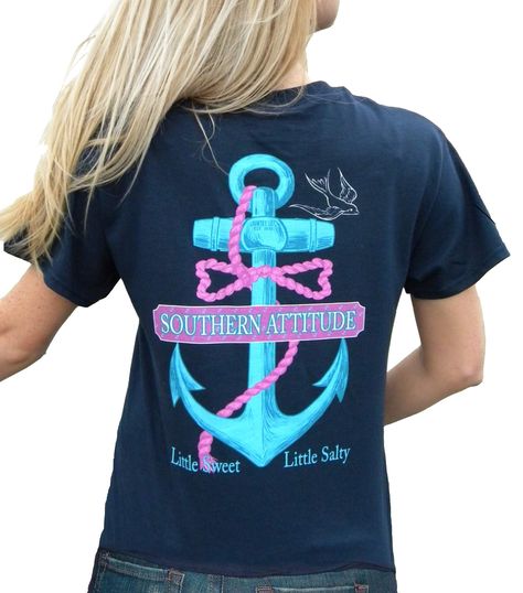 PRICES MAY VARY. 100% Cotton Made in USA Pull On closure Machine Wash 100% Cotton Screenprinted Southern Attitude Graphics on Back with Front Left Pocket Logo Machine Washable Great Gift Idea Unisex Sizing With a cute screen-printed graphic that features the brand's name, this Southern Attitude Little Sweet Little Salty Bow Tie Anchor will be a great option for your Southern Attitude t-shirt collection. Made with 100% cotton and high quality screen printing this is made to last. The back screen- Blue Preppy, Preppy Shorts, Navy Anchor, Blue Anchor, Pocket Logo, Quality T Shirts, Country Life, Branded T Shirts, Bow Tie