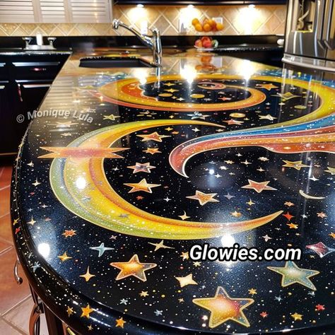 Epoxy Kitchen Countertops, Epoxy Kitchen, Witch Kitchen, Monique Lula, Kitchen Vibes, Rainbow Kitchen, Dream House Rooms, Black Moon, Kitchen Witch