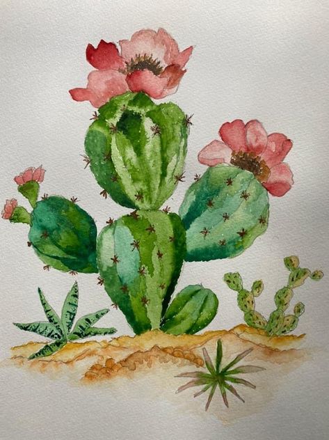 Southwest Watercolor, Cacti Painting, Cactus Flower Painting, Cactus Paintings, Cactus Watercolor, Leaf Watercolor, Flower Mural, Boho Painting, Cactus Painting