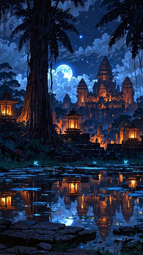 A peaceful and calming image with soft colors and gentle tones, evoking a sense of serenity and relaxation. Peaceful Wallpaper, Lofi Music, Anime Places, Angkor Wat Temple, Dnd Ideas, Angkor Wat, Dreamy Art, Pretty Wallpapers Backgrounds, Anime Scenery Wallpaper