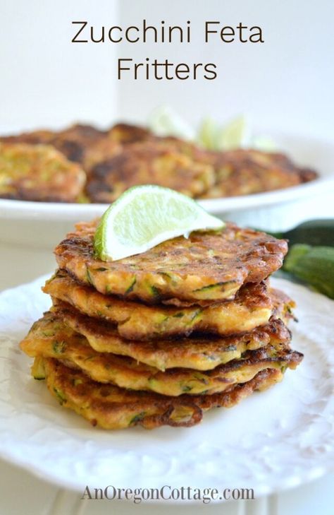 Tasty zucchini fritters with feta and lime are a favorite recipe with everyone! They make an easy dinner or side or lunch and can be baked or sautéed in a bit of oil to crisp them up. Perfect for freezing, too! #zucchini #fritters Nice Appetizers, Oregon Cottage, Cottage Recipes, Zucchini Feta, Lime Recipes, Healthy Vegetable Recipes, Toddler Lunches, Easy Zucchini, Fresh Recipes