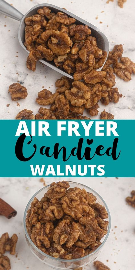 Candied Walnuts In Air Fryer, Spiced Walnuts Recipe Brown Sugar, Cinnamon Walnuts Recipe, Cinnamon Sugar Walnuts Recipe, Candied Walnuts Easy Air Fryer, Recipes With Walnuts Desserts, Candies Walnuts Recipe, Brown Sugar Walnut Recipes, Glazed Walnuts Recipe Brown Sugar