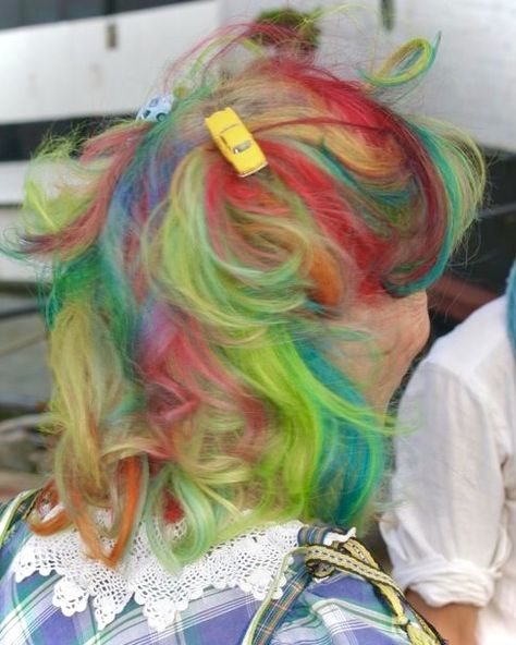 Dragon Fruit Hair Color, Brightly Colored Hair, Hair Color Multicolor, Unique Hair Dye Patterns, Muted Rainbow Hair, Fun Dyed Hair, Rainbow Hair Aesthetic, Interesting Hair Color, Colorful Hair Dye Ideas