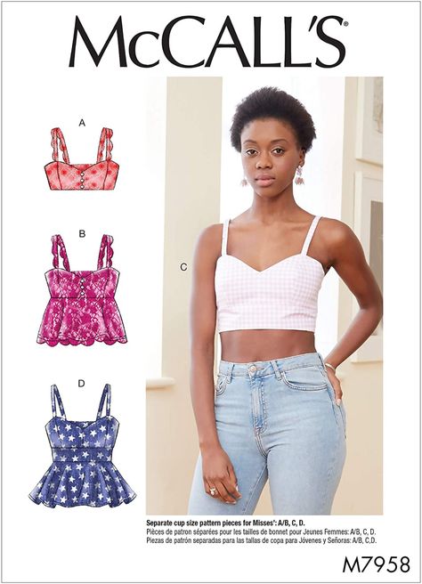 Crop Tank Top Sewing Pattern, Peplum Blouse Pattern, Pola Top, Tank Top Sewing Pattern, Pola Blus, Crop Top Sewing Pattern, Halter Top Pattern, Couture Mode, Mccalls Sewing Patterns