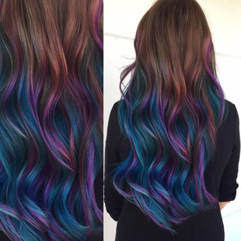 Vivid Hair Color Ideas For Brunettes, Halloween Hair Color Ideas, Halloween Hair Color, Honey Blond, Purple Ombre Hair, Blue Ombre Hair, Galaxy Hair, Inner Witch, Cute Hair Colors