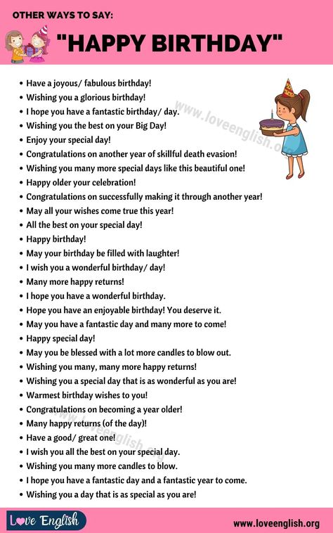 Birthday Wishes: 35 Funny Ways to Say Happy Birthday in English - Love English Cool Birthday Wishes For Best Friend, Happy Birthday Another Word, How To Wish Happy Birthday, One Word Birthday Wishes, Wish Birthday For Friend, Birthday Wishes Bestie, Brdy Wishes, Aesthetic Birthday Wishes For A Friend, Wishes For Best Friend Birthday