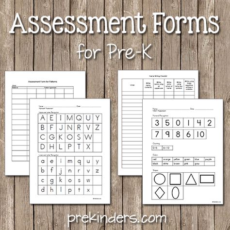 Free printable forms to assess literacy and math skills for preschoolers - can use for pre- and post-assessment. Prek Assessment, Kindergarten Assessment, Preschool Assessment, Printable Forms, Kindergarten Readiness, Pre K Activities, Tot School, Preschool Curriculum, Preschool Lessons