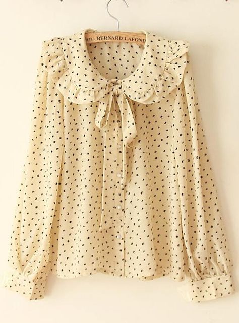 Free Returns ✓ Free Shipping On Orders $49+ ✓. Large Flounce All-match Vintage Shirt Beige- Blouses at SHEIN. Blouse Outfit Casual, Blouse Casual Fashion, Fashion Tops Blouse, Trendy Fashion Tops, Cute Blouses, Frock Design, Designs For Dresses, Kurta Designs, Fashion Design Clothes