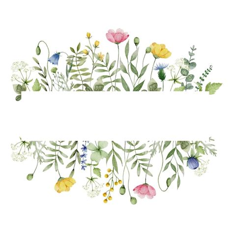 Watercolor wildflower frame with colorfu... | Premium Vector #Freepik #vector #meadow #nature #green #background Wild Flowers Background, Nature Green Background, Adobe Hacks, Wild Flower Art, Note Tablet, Flower Label, Floral Watercolor Background, Template Flower, Watercolor Flower Background