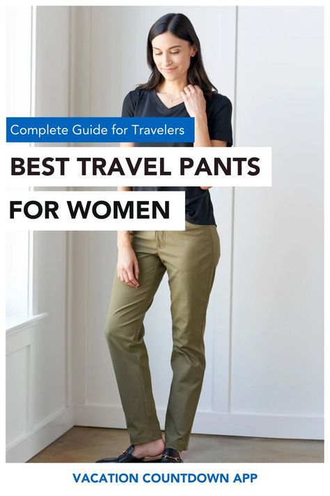 Having comfortable pants is essential when it's time to go on an outdoor adventure or prep for long flights. Check out the best travel pants for women for you! From yoga pants to skinny jeans and everything in between, these women's travel pants will make your next adventure better than ever! Bets travel outfit ideas for women and best comfortable & stylish outfits for travel. These the best travel clothes for women who loves to travel! Comfortable Stylish Outfits, Hiking Pants Outfit, Best Travel Clothes For Women, Best Travel Pants For Women, Chinos Women Outfit, Travel Pants For Women, Packing List For Women, Best Hiking Pants, Best Travel Pants