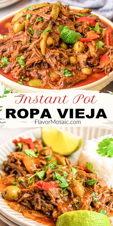 Recipe With Peppers, Cuban Ropa Vieja, Ropa Vieja Recipe, Braised Beef Recipes, Shredded Beef, Cuban Recipes, Braised Beef, Instant Pot Dinner Recipes, Easy Instant Pot Recipes