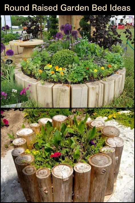 Round Garden Bed Ideas Landscape Design, Round Raised Garden Bed Ideas, Diy Round Raised Garden Bed, Inexpensive Flower Bed Ideas, Round Raised Beds, Circle Raised Garden Beds, Round Raised Garden Beds, Inexpensive Raised Garden Beds Diy, Round Garden Bed Ideas