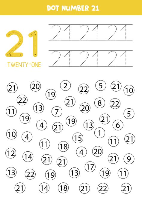 Download the Dot or color all numbers 21. Educational game. 2170575 royalty-free Vector from Vecteezy for your project and explore over a million other vectors, icons and clipart graphics! April Lesson Plans, Dot Numbers, Educational Math Games, Homeschool Preschool Activities, Dots Free, Prek Math, Number 21, Preschool Math Worksheets, Kids Worksheets Preschool