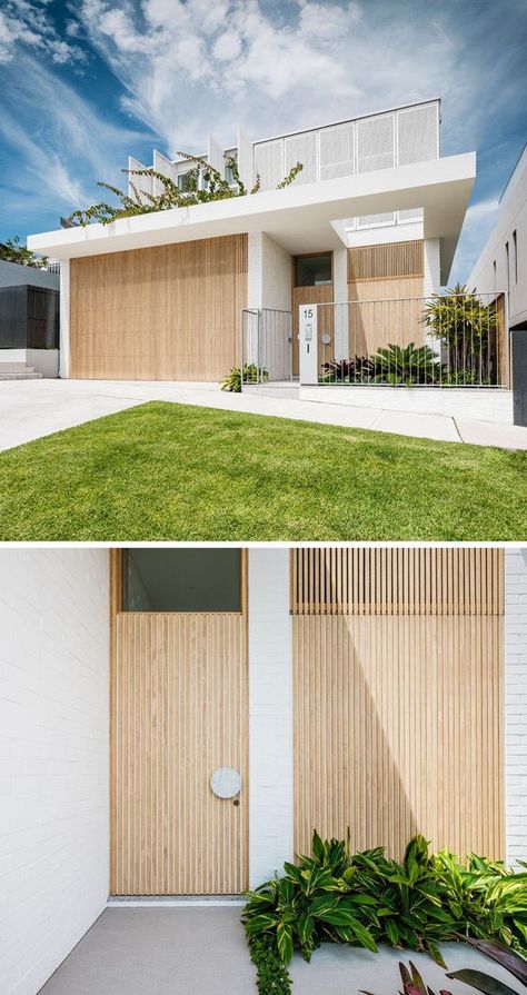 Madeleine Blanchfield, Timber Garage Door, Double Garage Door, Timber Garage, Beach House Exterior, Privacy Screens, Beach House Design, Double Garage, Design Exterior