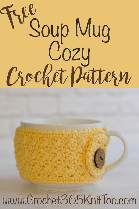 Loving this Lemon Peel Soup Mug Cozy.  So cute! Mug Cozy Pattern, Mug Cover, Crochet Mug, Crochet Mug Cozy, Crochet Phone Cases, Crochet Cup Cozy, Crochet Mobile, Cozy Crochet Patterns, Crochet Cozy