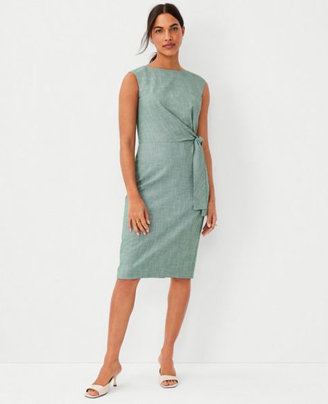 The Petite Notched Collar Tie Waist Dress in Herringbone Linen Blend Hoi An Tailor, Tweed Sweater, What Is Fashion, Square Toe Sandals, Knitted Suit, Tie Neck Tops, Weave Style, Slip Skirt, Toe Sandals