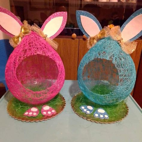 String Easter Basket, Easter Crafts Dollar Store, Creative Easter Baskets, Easter Crafts For Adults, Easter Basket Ideas, Easter Craft Decorations, Crafts Easter, Spring Easter Crafts, Easter Bunny Crafts