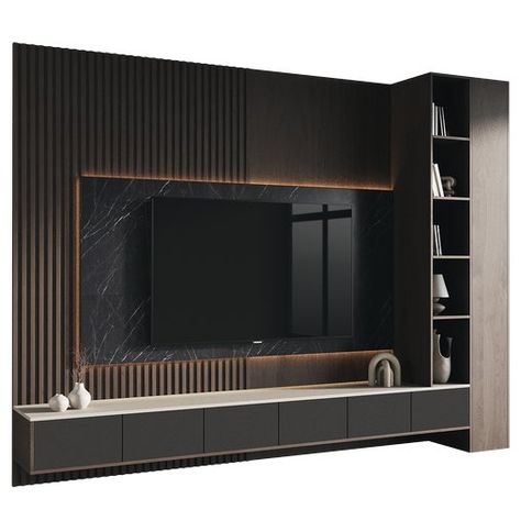 tv wall 025 Tv Wall Inspiration, Backdrop Tv, Dark Blue Wallpaper, Dressing Table With Chair, Kitchen Wall Lights, Tv Room Design, Tv Units, Wood Cladding, 3d Panels