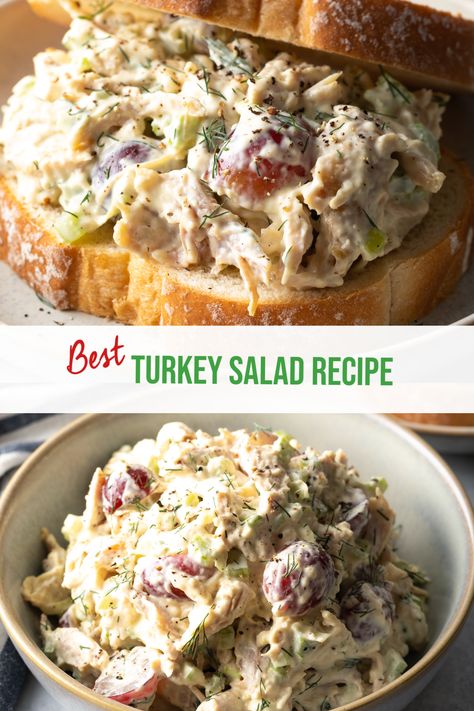 Sandwich Recipes Cold, Turkey Sandwich Recipes, Recipe With Grapes, Precooked Turkey, Turkey Salad Sandwich, Sandwich Recipe Videos, Turkey Salad Recipe, Cold Sandwich Recipes, Hearty Sandwiches