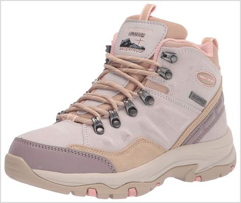 Soft sport suede, synthetic and mesh fabric upper in a lace up water resistent hiking ankle boot with stitching and overlay accents. Air Cooled Memory Foam insole. Skechers Store, Bred 4, Mountain Boots, Camping Shoes, Hiking Boots Women, Shoe Display, Thick Socks, Walking Boots, Boot Brands