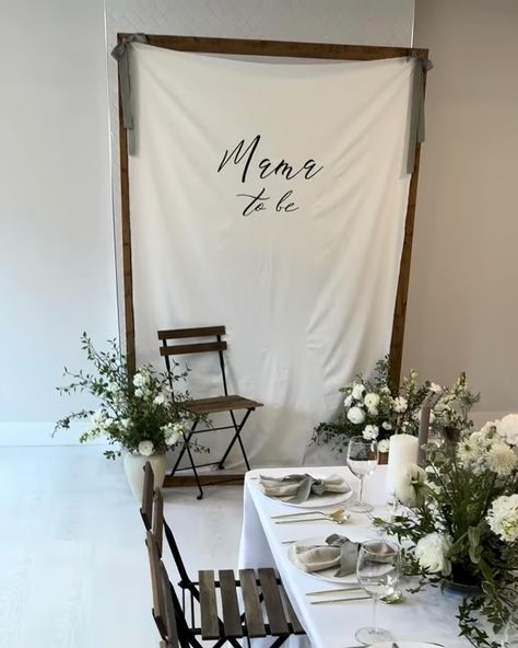 Love the way our backdrop was styled for a beautiful mamas baby shower! Did you know we have several different backdrop lettering options? Dm us for any inquiries🤍 Cheesecloth Photo Backdrop, Simple Boy Baby Shower Ideas, Simple Baby Shower Backdrop, Baby Shower Ideas At Home, Simple Photo Backdrop, Backdrop Lettering, Green Baby Shower Ideas, Baby Shower At Restaurant, Baby Shower Backdrop Ideas