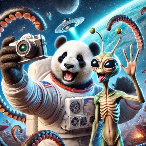 Trying to take a selfie, but there's always that one photobomber from another galaxy. 📸🛸👾 #SpaceSelfieFails #AlienInterruptions Pixel Painting, Take A Selfie, Animals Wild, Take A, Take That, Quick Saves, Art, Pandas