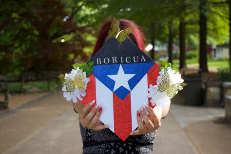 I made this graduation cap topper for my grad, should I make more? Puerto Rican Graduation Cap Ideas, Graduation Cap Designs Puerto Rico, Puerto Rican Graduation Cap, Pr Flag, College Grad Cap Ideas, Graduation Cap Decoration Diy, College Graduation Cap Decoration, Grad Cap Designs, Senior Stuff