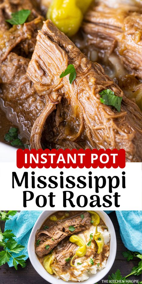 Instant Pot Mississippi Pot Roast | The Kitchen Magpie Mississippi Beef, Instant Pot Mississippi Pot Roast, Mississippi Roast Recipe, Mississippi Roast, Au Jus Gravy, Mississippi Pot Roast, Beef Roast, Roast Recipe, Pot Roast Recipes