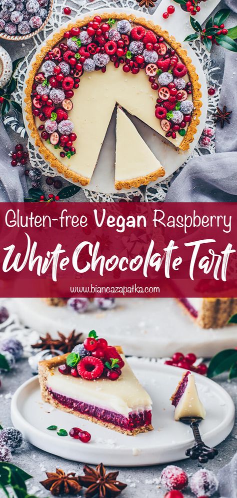 Raspberry Chocolate Tart, Pie Raspberry, White Chocolate Tart, Raspberry Tart Recipe, Chocolate Raspberry Tart, Gluten Free Christmas Desserts, Tart Vegan, Chocolate And Raspberry Tart, Tarte Vegan