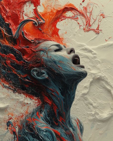 Favorite image showcase mentored by ThetaCursed, License: CC BY-NC 4.0 Abstract Hair Painting, Abstract Woman Painting Faces, Red And Blue Hair, Painting Expressionism, Artistic Portraits, Painting Of A Woman, Dragon Artwork Fantasy, Art Gallery Wallpaper, Calligraphy Painting