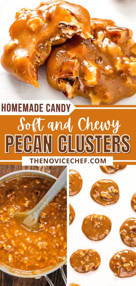 Chewy Pecan Pralines Caramel, Oklahoma Sooner Nut Candy, Pecan Chewies Recipe, Pecan Candy Recipe, Pecan Candies, Candy Hacks, Pecan Recipes Easy, Pecan Clusters, Pecan Candy