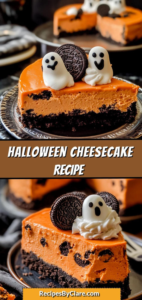 Get into the Halloween spirit with this spooktacular pumpkin cheesecake! Creamy layers of spiced pumpkin filling on a buttery graham cracker crust, topped with whipped cream and festive sprinkles—perfect for your holiday celebrations!

Key Ingredients:

1 cup canned pumpkin puree
4 (8 oz) cream cheese
1 1/2 cups graham cracker crumbs
Indulge in this creamy, spiced treat that’s as fun to decorate as it is to eat. Halloween Cheesecake Bites, Halloween Themed Cheesecake, Halloween Cheesecake Ideas, Monster Cheesecake, Baking Halloween, Halloween Cheesecake, Holiday Cheesecake, Spooky Halloween Desserts, Pumpkin Filling