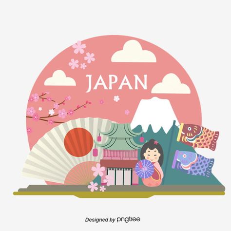 Japan Clipart, Travel Stickers Printable, Wm Logo, Japanese Greetings, Travel Brochure Design, Cherry Blossom Drawing, Japan Cartoon, Project Cover Page, Asian Party