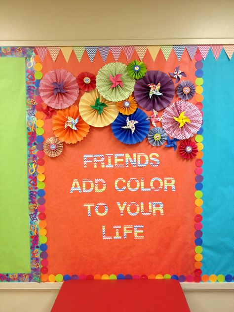 colorful bulletin board..neon and black...Jesus Adds color to your life. Neon Bulletin Board, Seasons Decorations, Counseling Bulletin Boards, Colorful Bulletin Boards, Friendship Theme, Work Bulletin Boards, Preschool Bulletin, Church Bulletin Boards, Library Bulletin Boards