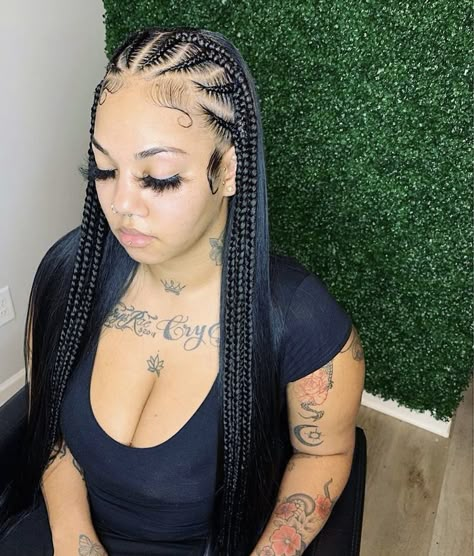 Scalp Braids Half Up Half Down, Braids And Sew In Hairstyles Straight, 2 Feed In Braids With Weave In The Back, Half Braids Half Sew In Weave Straight, Braids With Straight Hair, Aesthetic Hair Color, Paint Ideas 2023, Nails Paint, Down Hairstyles For Long Hair