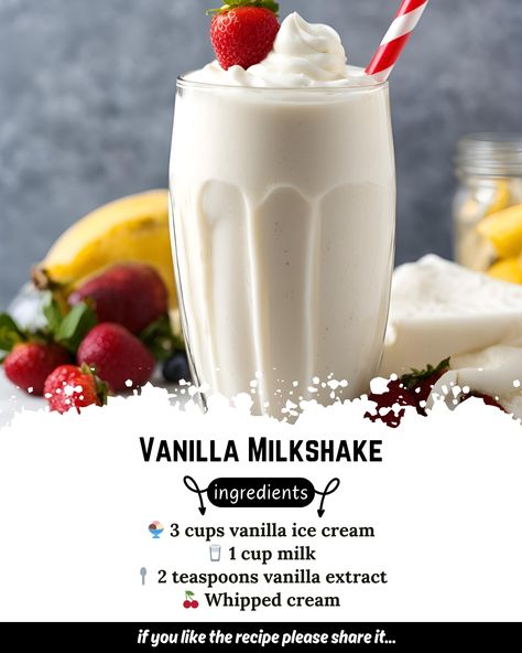 Milkshake Recipe Vanilla, Christmas Milkshakes, Vanilla Milkshake Recipe, Food Calories List, Best Milkshakes, Milkshake Recipe, Maraschino Cherries, Vanilla Recipes, Vanilla Milkshake