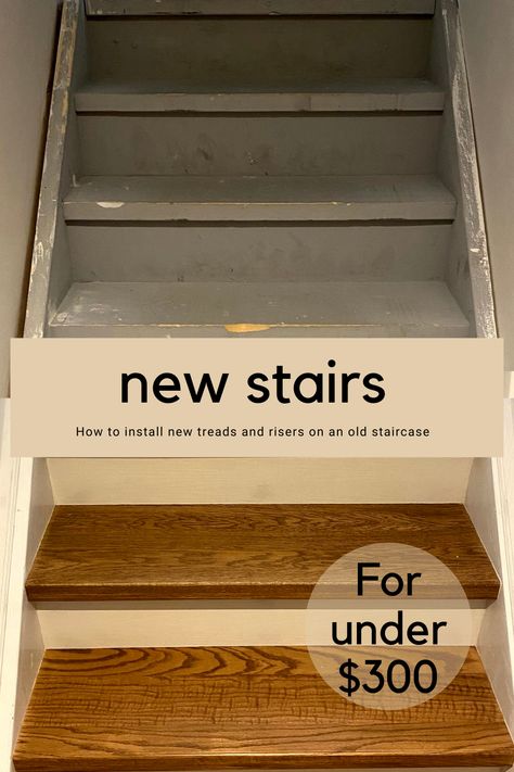 Install New Stair Treads on Old Stair Case! – HOTMILLK How To Finish Stairs, Refinished Staircase, New Stair Treads, Refinish Staircase, Functional Basement, Finishing Stairs, Stairs Upgrade, Piano Stairs, Stairs Treads