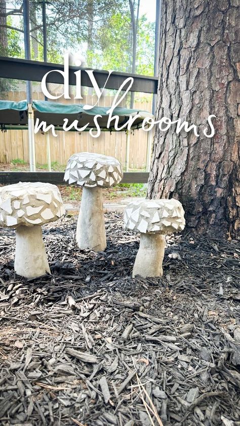 Quite possibly my most suggestive DIY to date 😂. But worth it because these concrete mushrooms turned out so cute! It was such an easy inexpensive project and it gives a ton of character to any outdoor space! #easydiydecor #outdoordecor #concreteprojects #gardenaccessories #mushroomart #yardart #easyproject #outdoorproject | A.dabbled.dwelling | Icandy · Keep Dat (Radio Edit) Concrete Mushrooms Diy How To Make, How To Make Concrete Mushrooms, Concrete Mushrooms Diy, Concrete Mushrooms, Mushrooms Diy, Concrete Yard, Garden Mushrooms, Easy Diy Decor, Concrete Projects