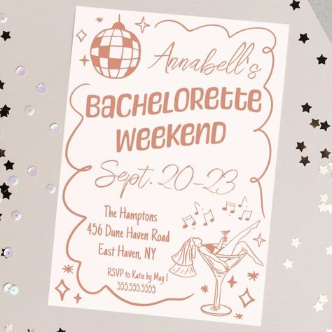 Fun Hand Drawn Disco Bachelorette Party Weekend Invitation Modern Bachelorette Party, Disco Bachelorette Party, Disco Bachelorette, Bachelorette Party Weekend, Disco Theme, Bachelorette Party Themes, Bachelorette Party Invitations, Bach Party, Blue Hand