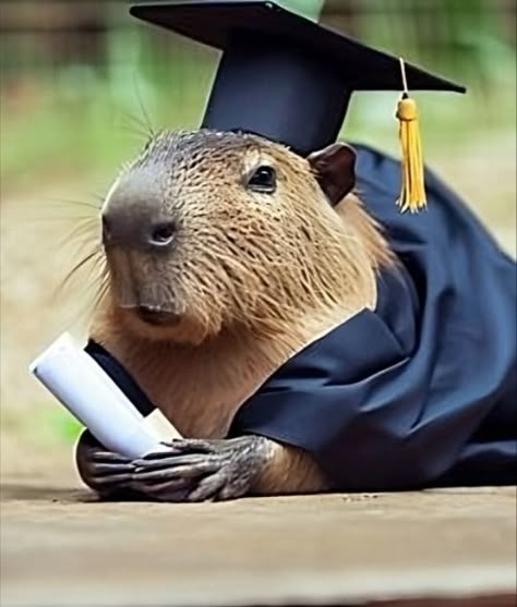 Capybara In Costume, Animals Studying, Capybara Pfp, Capybara Funny, Capybara Pet, Animal Caricature, Crossing Sign, Cute Small Animals, Animal Study