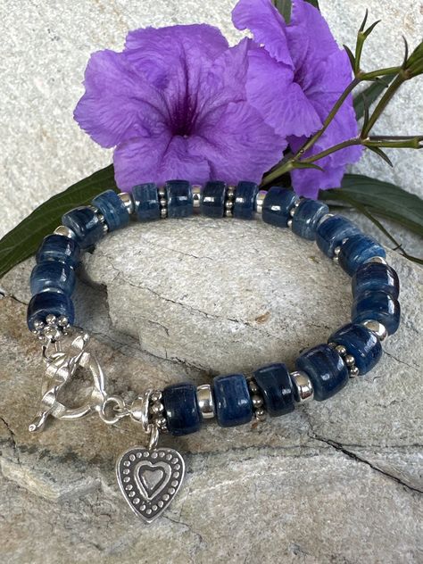 Kyanite Bracelet, Silver Beaded Bracelet, Sterling Silver Bead Bracelet, Hill Tribe Silver, Deep Ocean, Silver Bead Bracelet, Blue Kyanite, Unique Gemstones, Photo Bracelet