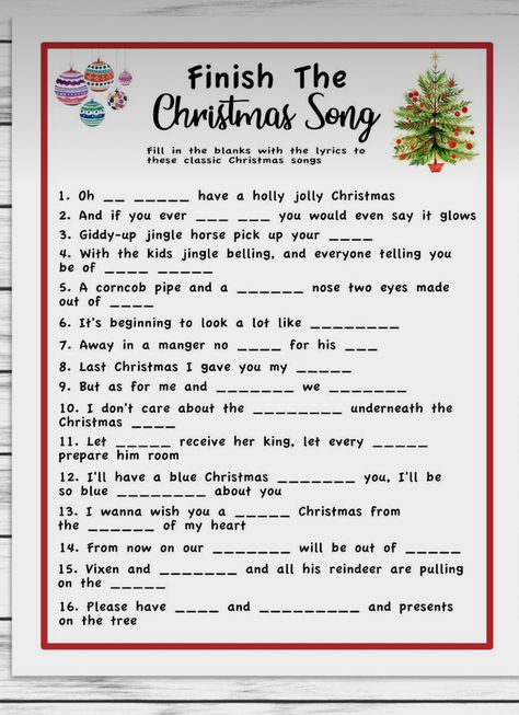 Finish The Lyrics Christmas Songs, Finish The Christmas Song Game, Christian Christmas Party Games, Guess The Christmas Song, Christmas Song Games, Christmas Party Games For Groups, Church Christmas Party, Gift Games, Fun Holiday Games