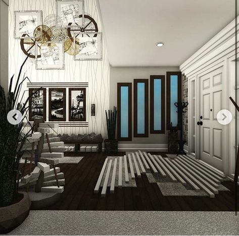 Bloxburg Modern Entrance, Bloxburg House Ideas Interior Entrance, Garage Bloxburg Ideas, Foyer Bloxburg, Bloxburg House Entrance Ideas, Bloxburg Foyer, Bloxburg Entrance, Bloxburg Garage Ideas, Bloxburg Entryway Ideas