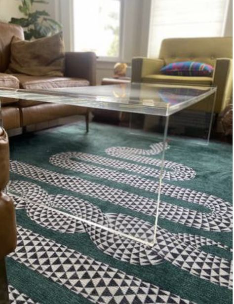 Ruggable Snake Rug, Snake Rug Living Room, Jonathan Adler Snake Rug, Snake Carpet, Snake Rug, Slytherin Snake, Bachelorette Pad, Pink Living Room, Coffee Table Styling