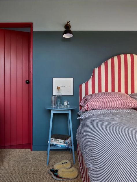 Joa Studholme's glorious Somerset house gets a striking modern addition | House & Garden Colourful Bedroom, Inchyra Blue, Gathering Table, Somerset House, Tile Countertops, Modern Addition, Farrow And Ball, Hall Design, Tiny Bedroom