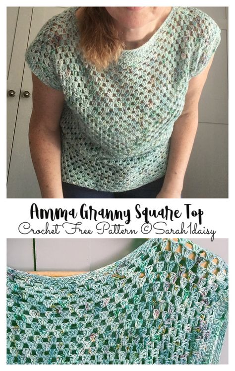 Amma Granny Square Top Crochet Free Pattern Granny Square Top Crochet, Crochet Top Pattern Summer, Granny Square Top, Tank Top Pattern, Crochet Shrug, Square Top, Pool Noodles, Afghan Patterns, Crochet Free