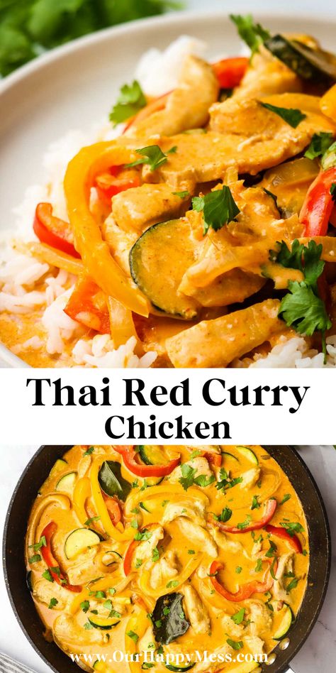 Chicken Red Thai Curry Recipe, Slow Cooker Red Curry, Thai Curry Recipes Chicken, Red Curry Chicken Recipes, Red Curry Crockpot, Red Coconut Curry Chicken, Red Thai Curry Chicken, Chicken Thai Curry, Thai Red Curry Chicken Recipe