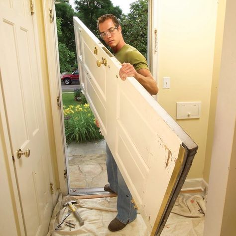 Replace Exterior Door, Installing Exterior Door, Prehung Exterior Door, Wood Exterior Door, Prehung Doors, Door Diy, Brick Molding, Home Fix, Door Repair