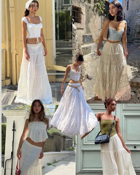 Fashion Festival Outfits, Bali Outfit Inspiration, Outfits Ideas With Long Skirts, Summer Holiday Dress, Aesthetic Italy Outfits, Thailand Inspo Outfits, Summer Vietnam Outfit, Long Skirts Summer Outfit, Europe Aesthetic Outfit Summer